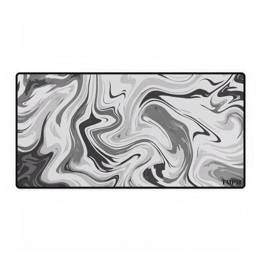 Marble Swirl Desk Mat — Black & White Large Mouse Pad for Office and Gaming